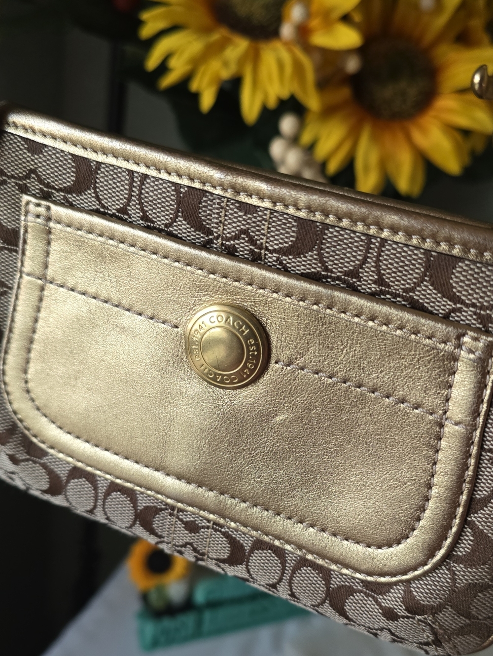 Coach Tattersall Signature Brown and Gold Wristlet With Hangtag In EUC - Picture 9 of 14